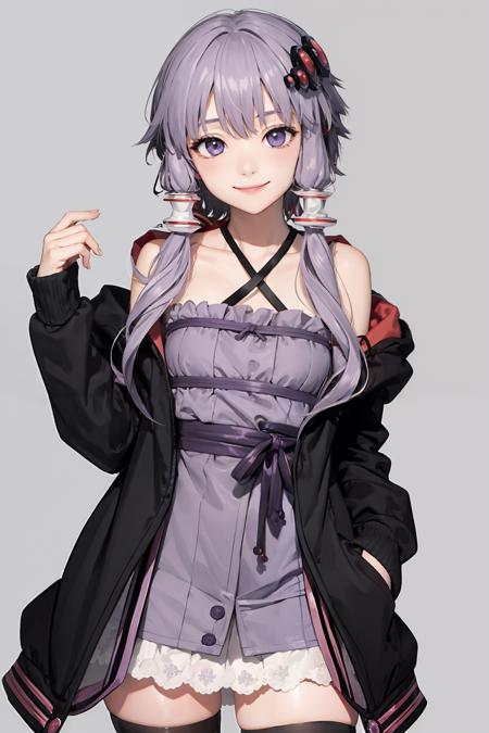 00650-2264392072-masterpiece, best quality,  _lora_YuzukiYukari-sver_1_,yuzuki yukari,1girl,grey background, smile,cowboy shot,.png